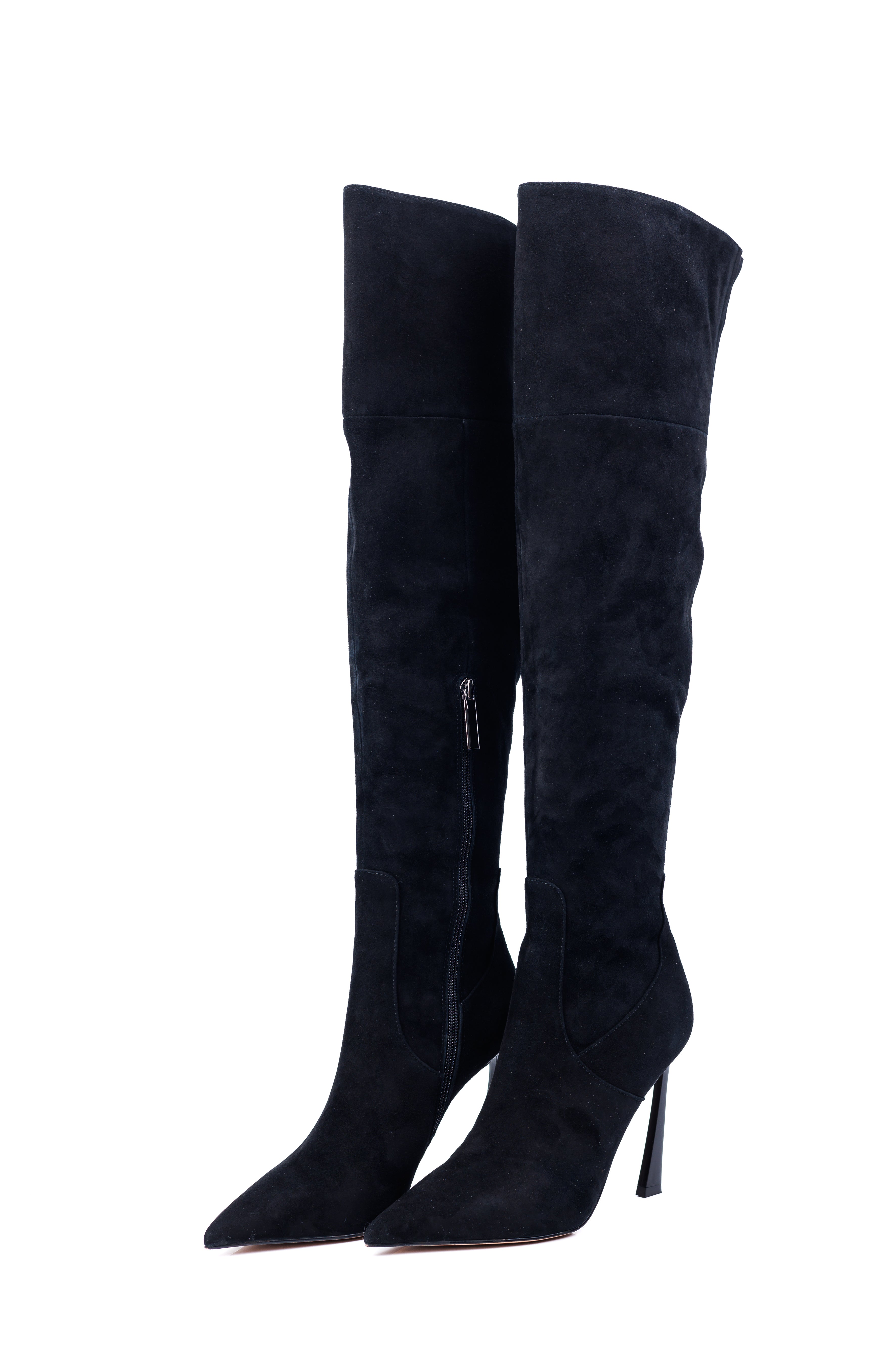 Класичні замшеві ботфорди на підборах