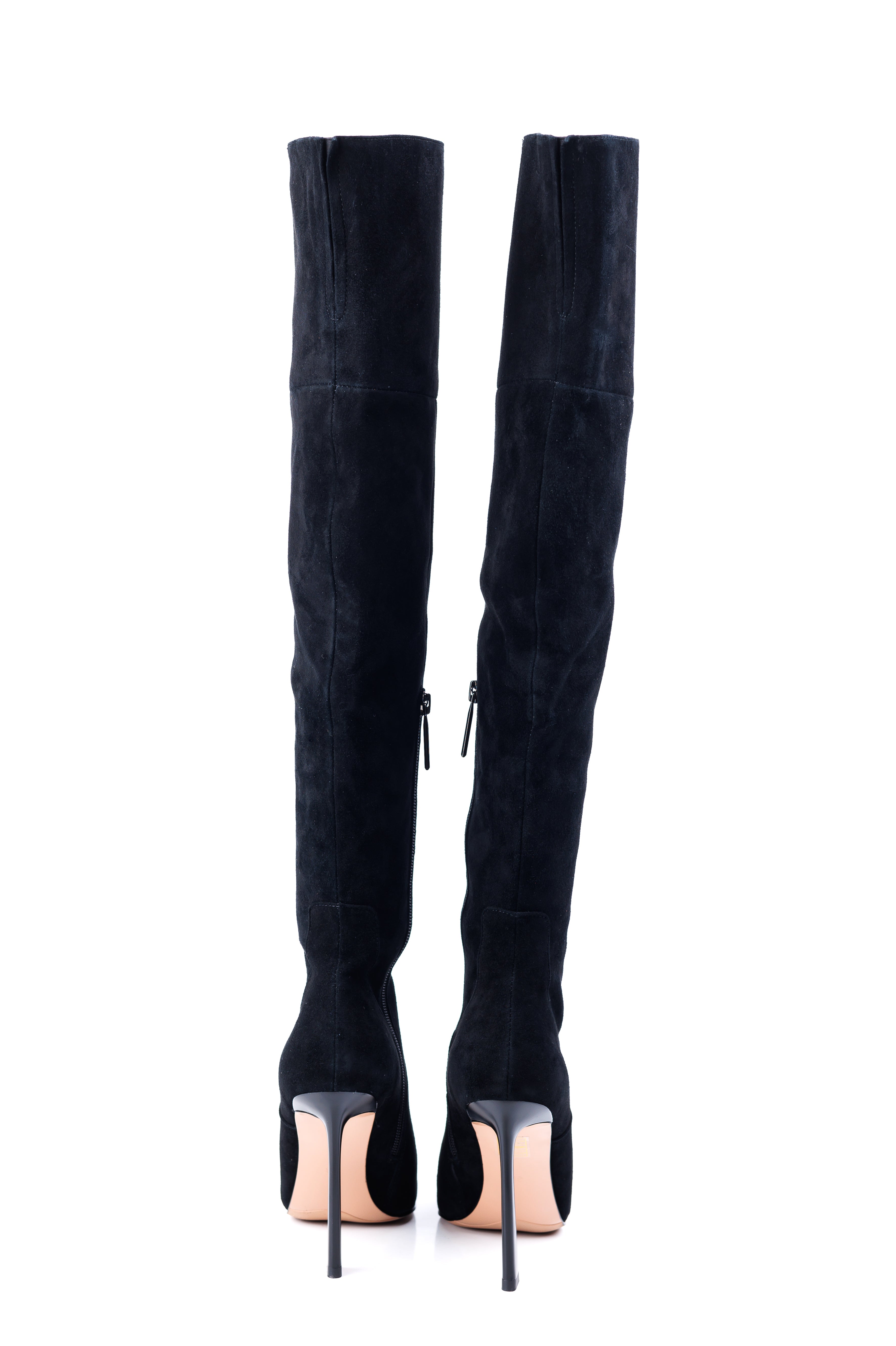 Класичні замшеві ботфорди на підборах