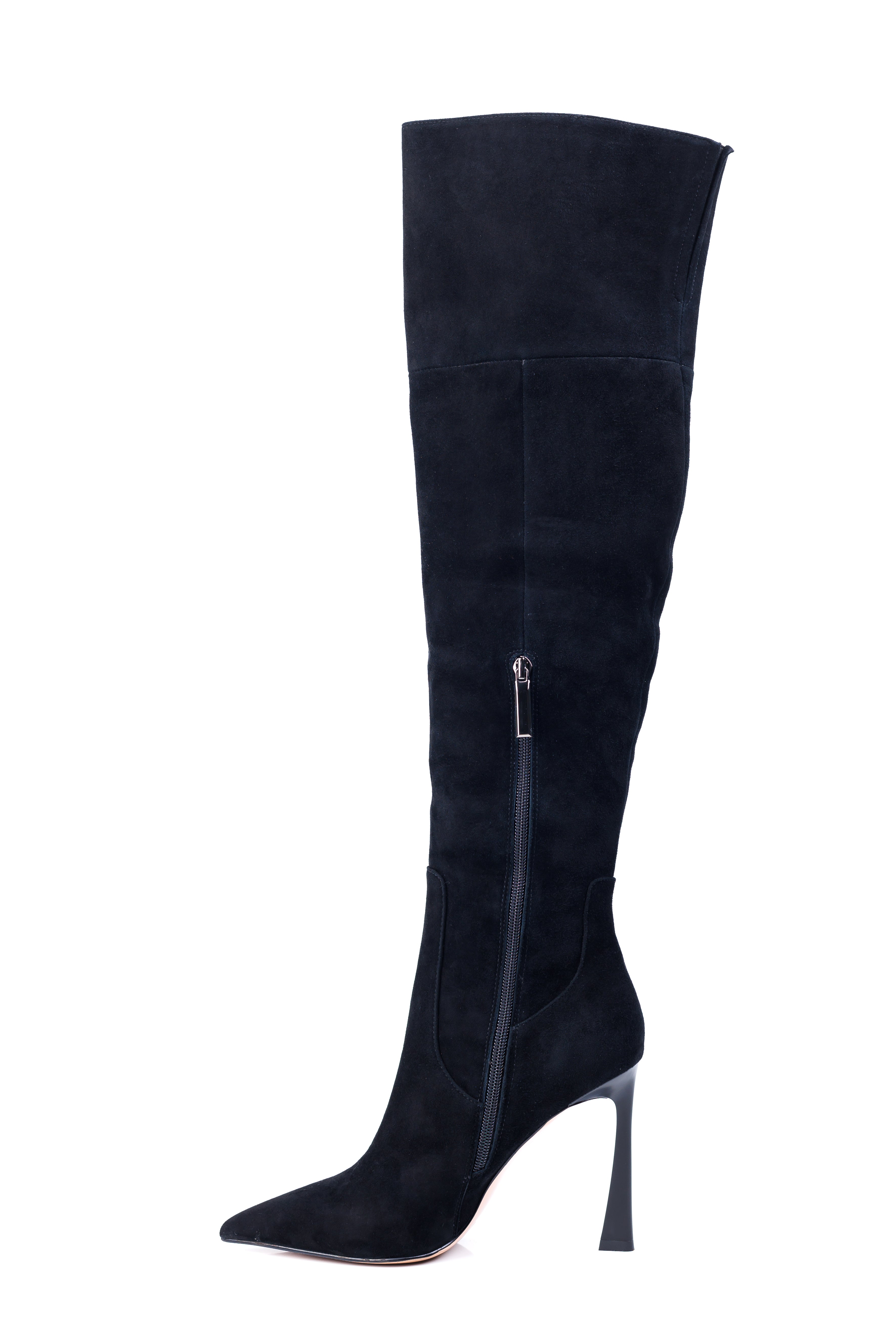 Класичні замшеві ботфорди на підборах