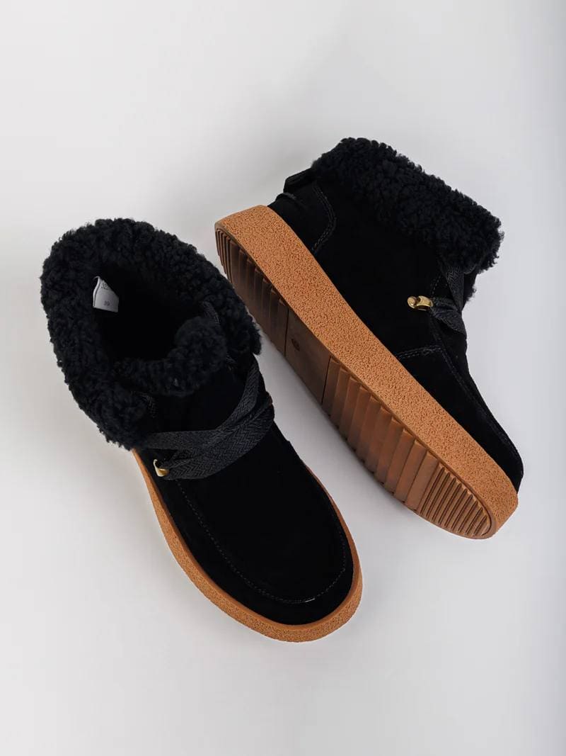 Черевики з замші та хутра чорного кольору