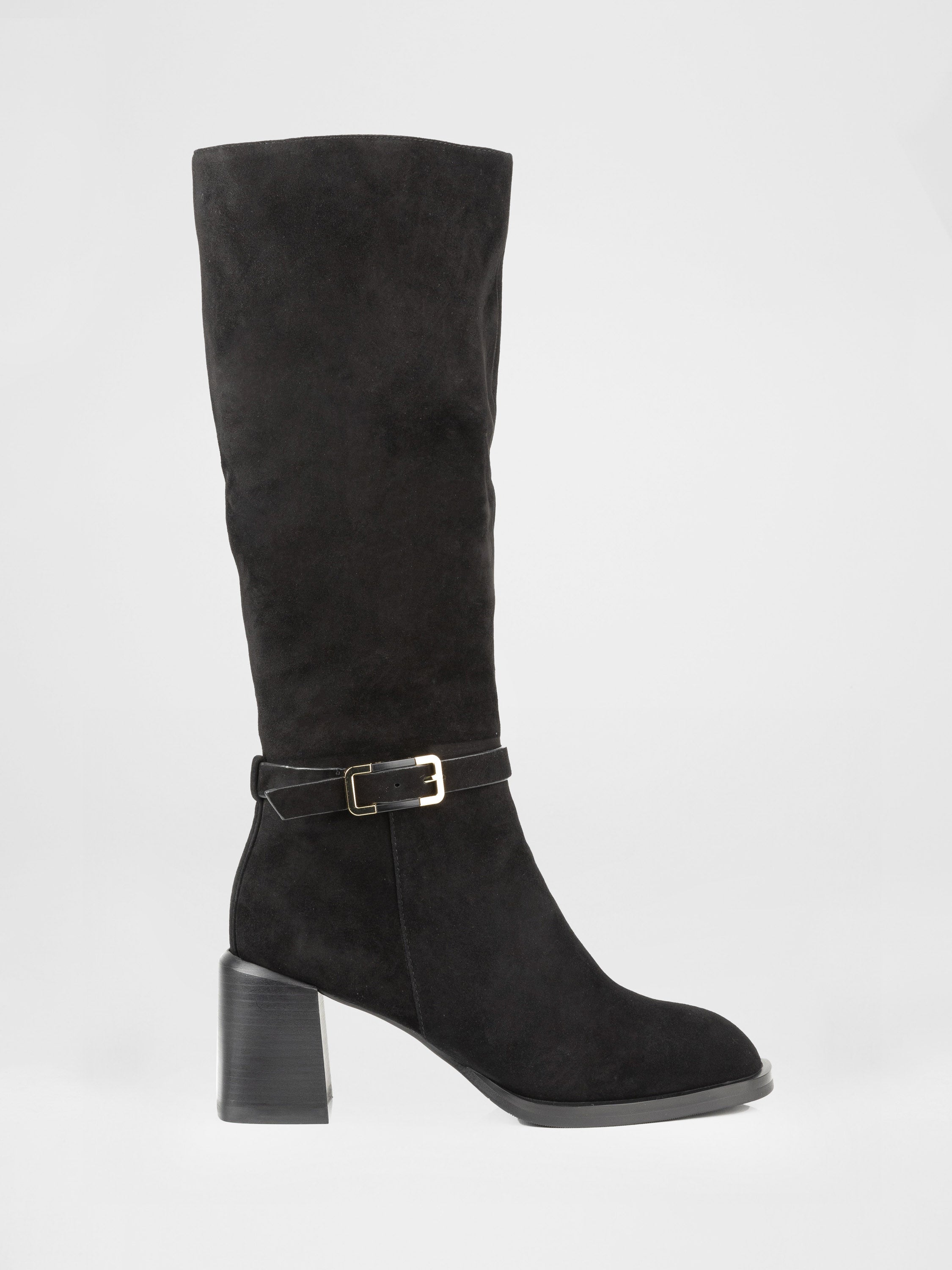 Замшеві чоботи на стійких підборах у чорному  кольорі