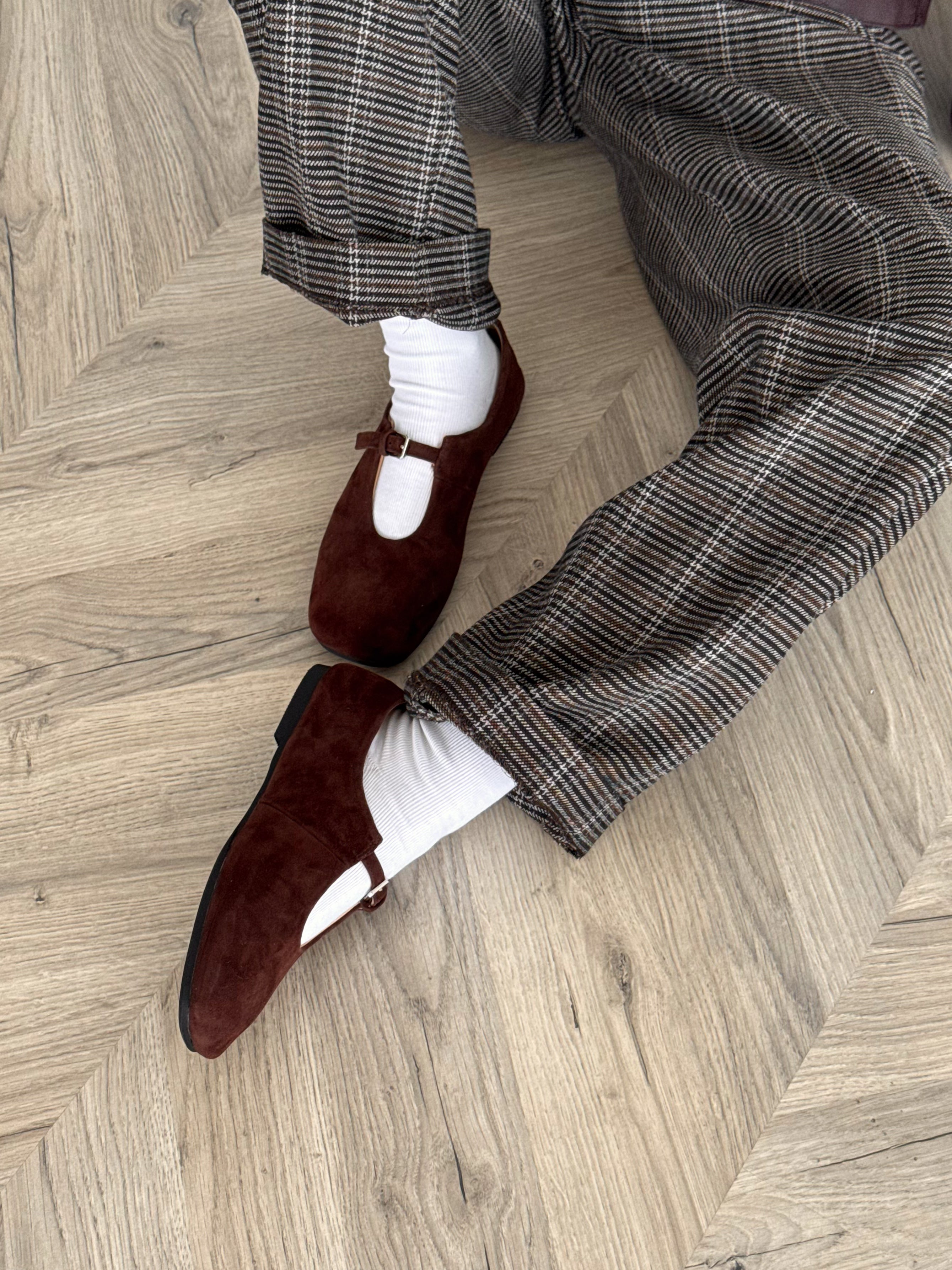 Балетки Mary Jane у шоколадному кольорі з натуральної замші