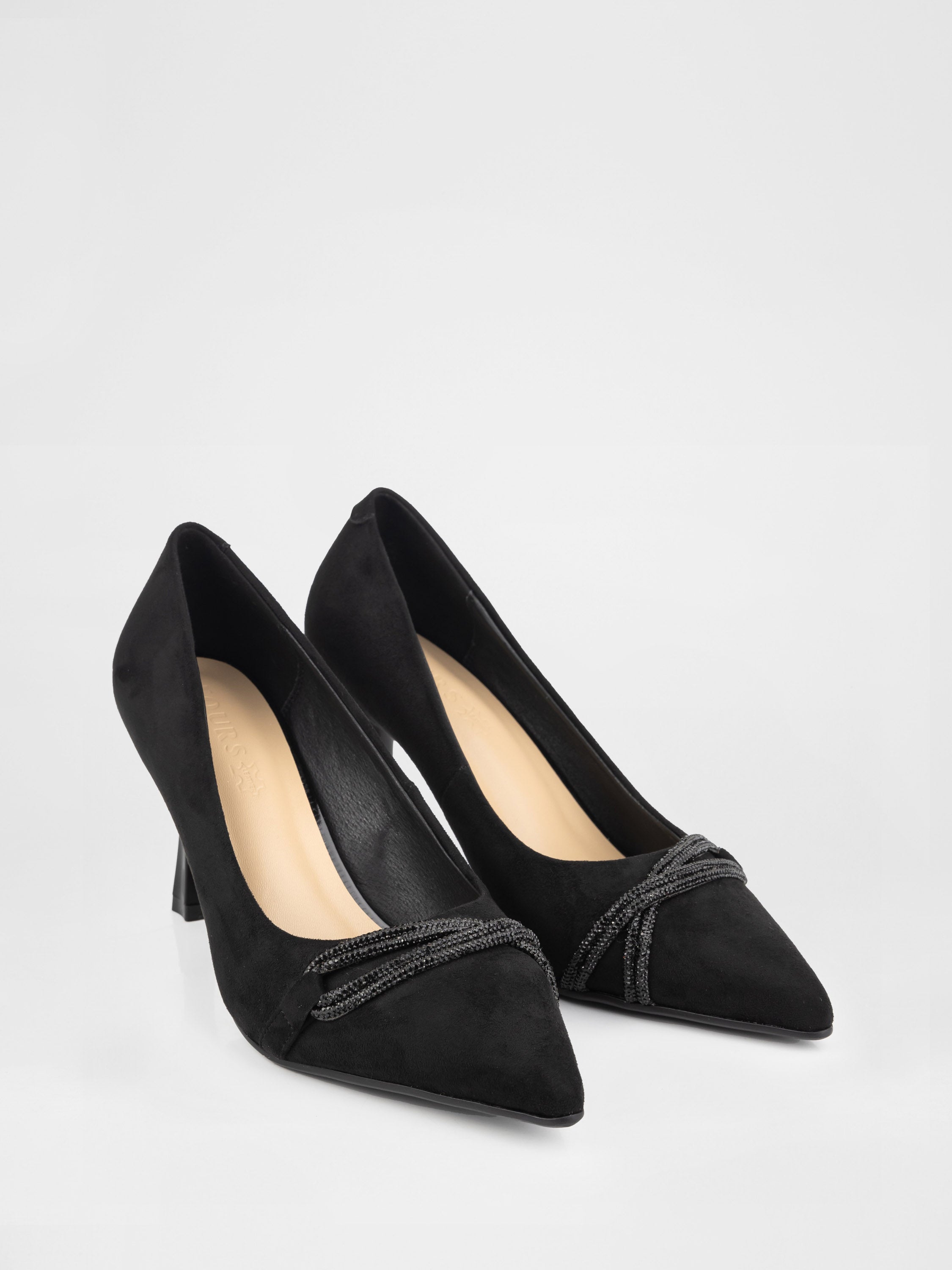 Туфлі на підборах у чорному кольорі  декорованні камінням