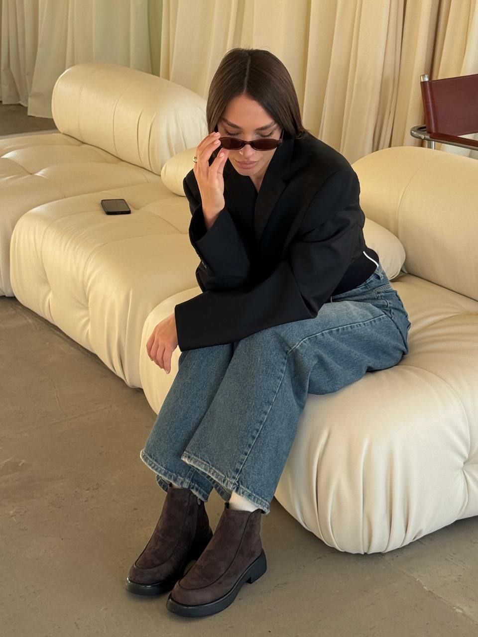 Черевики жіночі у коричневому кольорі замш-хутро